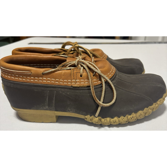 LL Bean Men's 8 Rubber Moc Duck Brown Boots Leather Low Top Comfort Waterproof - Picture 4 of 9